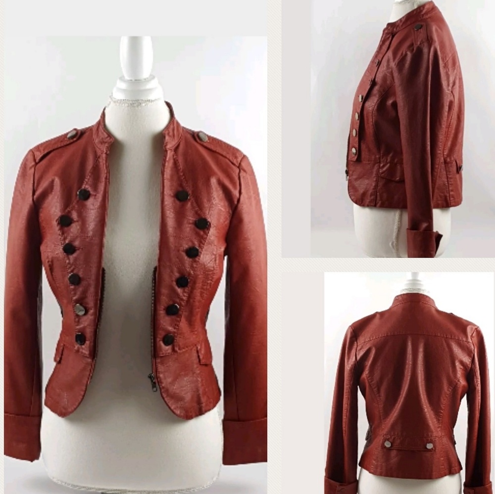 Forever 21 Red Faux Leather Crop Jacket